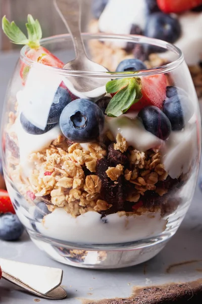 Müsli frukost med bär och Yogurt — Stockfoto