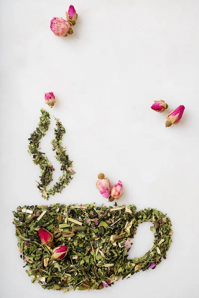 Dry Herbal Tea Leaves Shape Cup Smoke Dried Rose Flowers — Stock Photo, Image