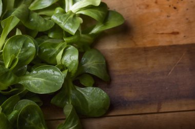 Bir demet taze Mısır salata bir rustik ahşap tahta üzerinde