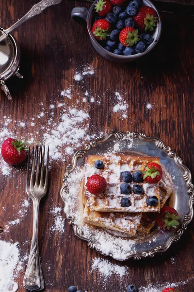 Belgian Waffles with berries — Stock Photo, Image