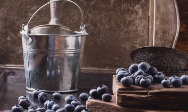 Yaban mersini siyah metal zemin üzerine