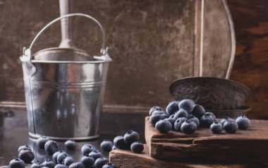 Yaban mersini siyah metal zemin üzerine