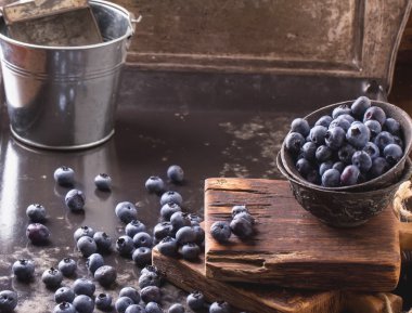 Yaban mersini siyah metal zemin üzerine