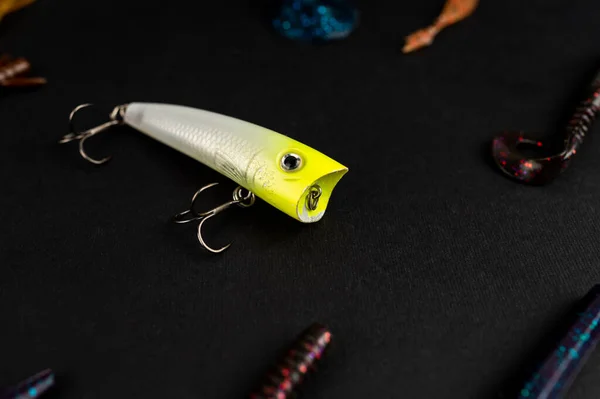 Bass Fishing Concept Lure Baits Flat Lay Style Fishing Tackle — Stock Photo, Image