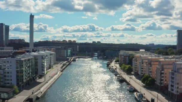 Стокгольм Швеция Летний Вид Беспилотника Красивый Водный Путь Канал Бухту — стоковое видео