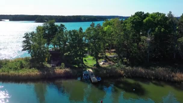 Vackra Bostadsöar Skärgården Skandinavien Norra Europa Sommar Dag Antenn Drönare — Stockvideo