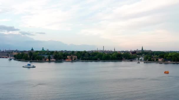 Stockholm Zweden Scandinavië Vliegtuig Drone Zomer Vliegzicht Djurgrden Sightseeing Boten — Stockvideo