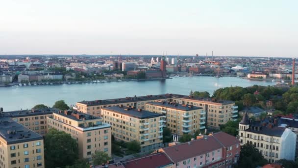 Pomeriggio Fine Estate Stoccolma Svezia Veduta Aerea Drone Sopra Tetti — Video Stock