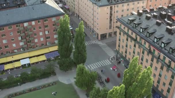 Стокгольм Швеция Скандинавия Панорамный Вид Летающего Беспилотника Над Площадью Nytorget — стоковое видео