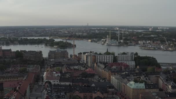 Стокгольм Швеция Над Сдермальмом Городом Морем Архипелагом Виден Летающий Дрон — стоковое видео