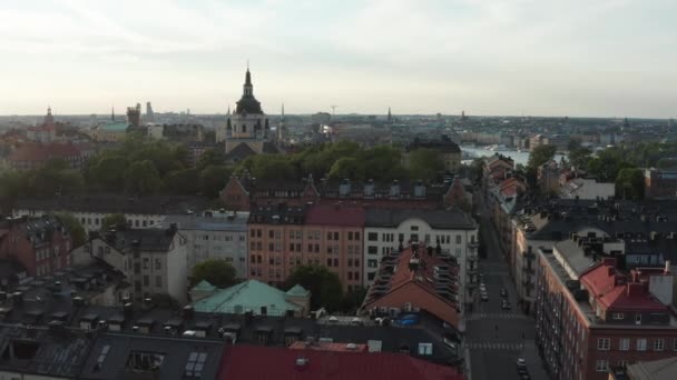 Stockholm Sweden Panoramic Aerial Flying Drone Rooftop View Sdermalm City — Stock Video