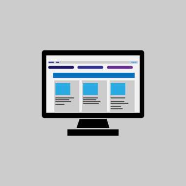 Gri fon üzerinde tarayıcısı düz stil olan bilgisayar