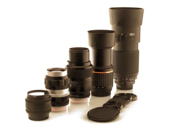 Beyaz arka plan üzerinde izole fotoğraf lensler