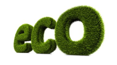 Beyaz arka plan üzerinde izole kavramsal kelime Eko çimlendirilmiş