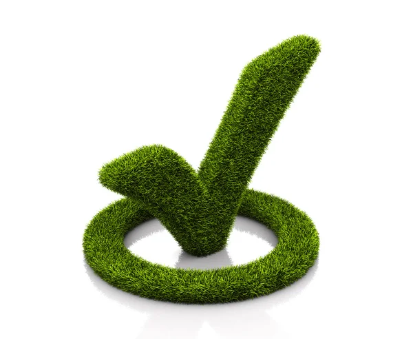 Green grassed check mark symbol in the circle on white background — Stock Photo, Image