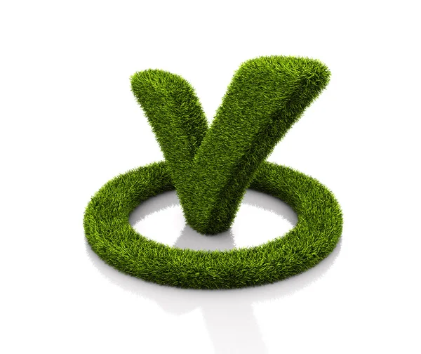 Green grassed check mark symbol in the circle on white background — Stock Photo, Image