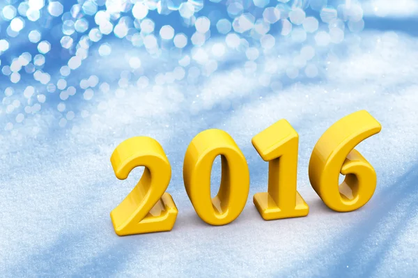 Boże Narodzenie nowy rok 2016 żółty tekst na śniegu — Zdjęcie stockowe