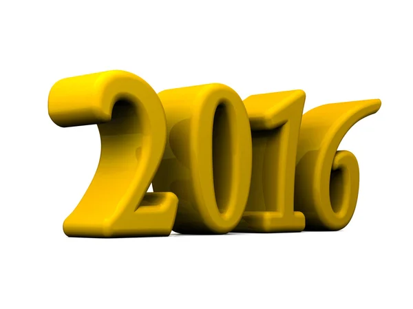 Nowy rok 2016 żółty 3d tekst na białym tle — Zdjęcie stockowe