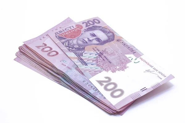 Oekraïens-geld achtergrond gemaakt van tweehonderd hryvnia notities Stockfoto