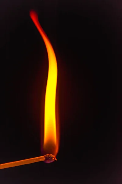 burning match stick on black background