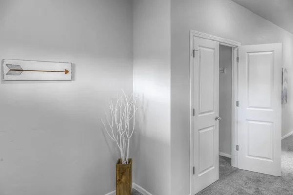 Ön girişte beyaz ve kahverengi vazo var.