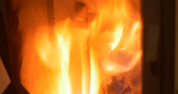 Le feu brûle derrière une porte métallique du four 