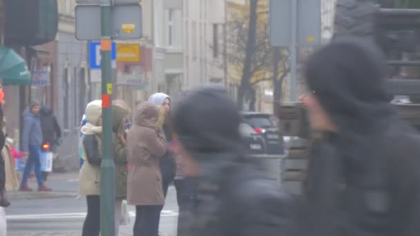 Nato Araçlar İnsanlar Crossing Road Atlantik Operasyonu Polonya Opole us Askeri Kolektif Güvenlik Nato Çokuluslu Eğitim Barışı Koruma Misyonu — Stok video