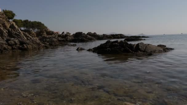 En medelålders konstnär gör en bild av havet — Stockvideo