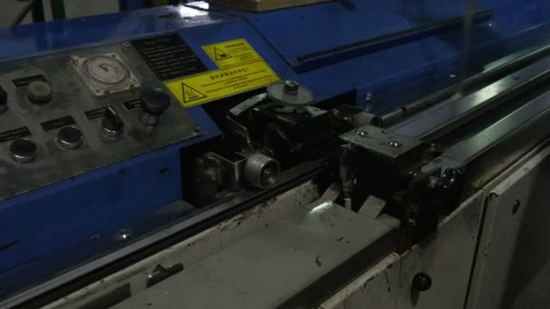 Worker is Making Metal Frame, Metal Detail, Worker's Hands, Blue Machine, Glass Factory, Production Line of Glass, Bulletproof Glass,Triplex Glass — Αρχείο Βίντεο