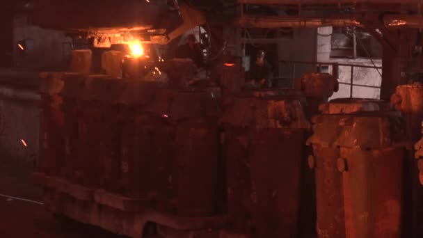 Worker at the Tank with Pouring Metal Factory Equipment — Stock Video