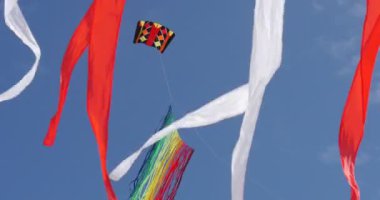 Uçurtma çizgili - uçurtma, tüm çeşit ve şekillerdeki Leba, Polonya uçurtma Uçurtma Festivali gökyüzünde uçuyor.