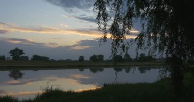 Willow, göl, gölet, gökyüzü ve gün batımı Hotspot, peyzaj, çimen yeşil