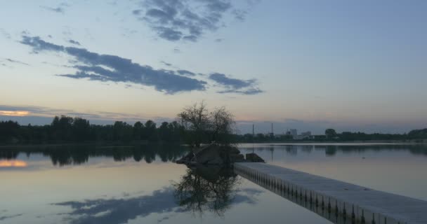 Waldpier, Vogel, Abend, Teich, Landschaft, blauer Himmel, Horizont, glattes Wasser — Stockvideo