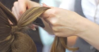 Stilist Kuaför Uzun Saçkuaför Salonu ile Kadın Kafa Modeli Nin Arka Üzerinde Saç Saç Modelleri Nihayet Sabitleme