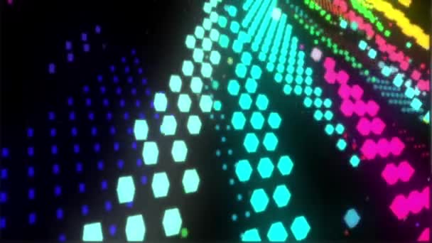 Particelle colorate si stanno muovendo verso la musica Nube di particelle colorate che appaiono si muove nello spazio cosmico VJ Video Animazione del suono delle particelle — Video Stock