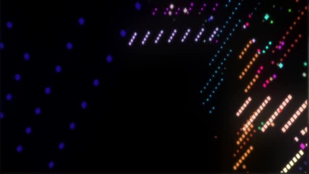 Las líneas de partículas coloridas se mueven hacia la música y se transforman en una espiral Las partículas coloreadas se mueven en el espacio cósmico VJ Video Particle Sound Animation — Vídeos de Stock