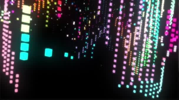 Líneas de partículas coloridas se están moviendo alrededor de la música haciendo cilindro de partículas de color moviéndose en el espacio cósmico VJ Video Particle Sound Animation — Vídeos de Stock