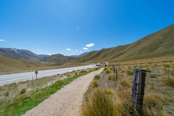 Lindis Pass Nova Zelândia Novembro 2020 Paisagem Mirante Topo Lindis — Fotografia de Stock