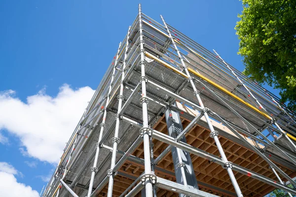 Scaffolding Erected Building Corner Low Point View — Foto de Stock