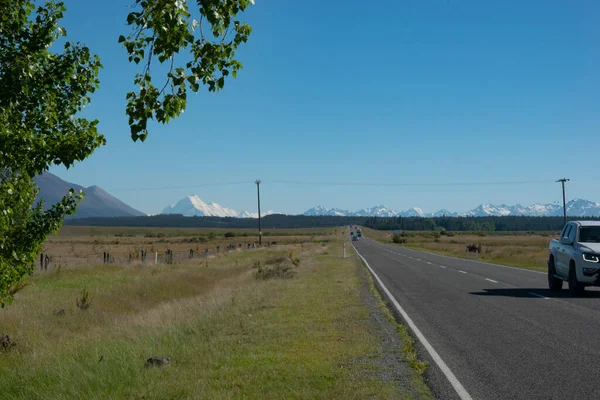 Südliche Alpen Und Mount Cook Jenseits Der Landstraße Südinsel Neuseeland — Stockfoto