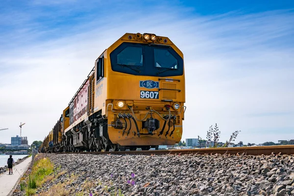 Tauranga New Zealand December 2020 Locomotive Hauling Load Approaching Low — Stock Photo, Image