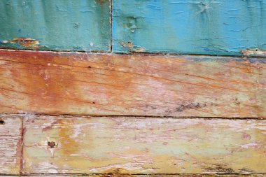 Eski gemi gövdesinden eski ahşap döşeme üzerinde eski Soyulmuş Boya.