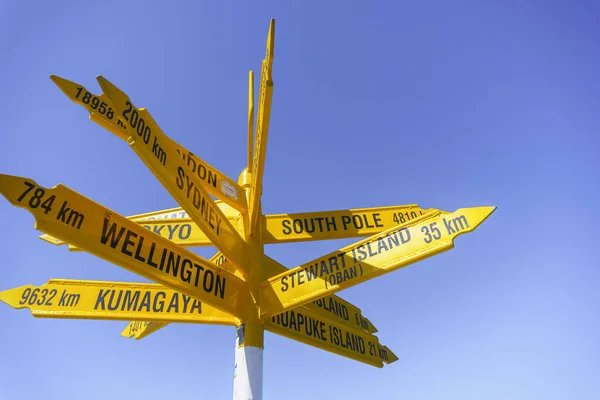 Signpost Cities Places World Sterling Point Bottom South Island New — Stock Photo, Image
