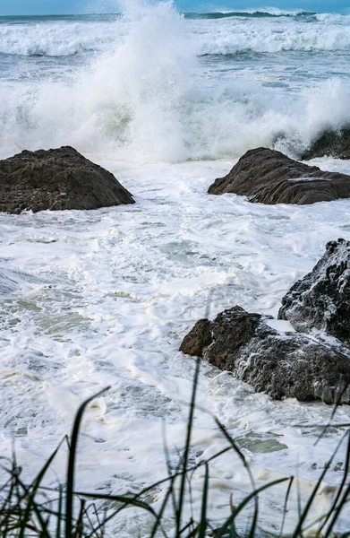 Ondes Tempête Dramatiques Mont Maunganui Nouvelle Zélande — Photo