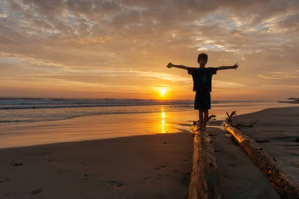 Salida Del Sol Hora Dorada Sobre Playa Waihi Con Silueta — Foto de Stock