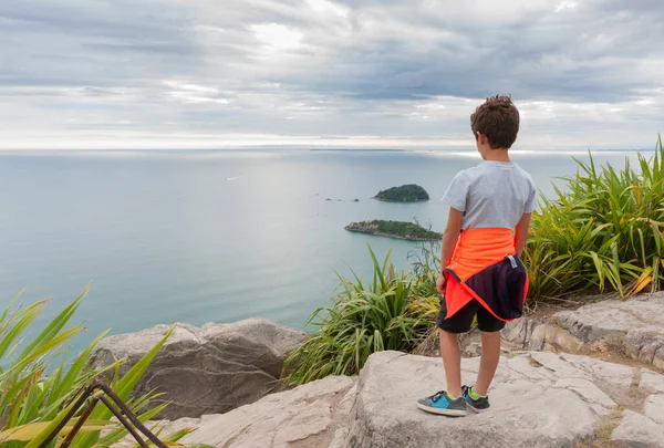 Mount Maunganui New Zealand January 2015 Young Boy Orange Vest — Stock Photo, Image