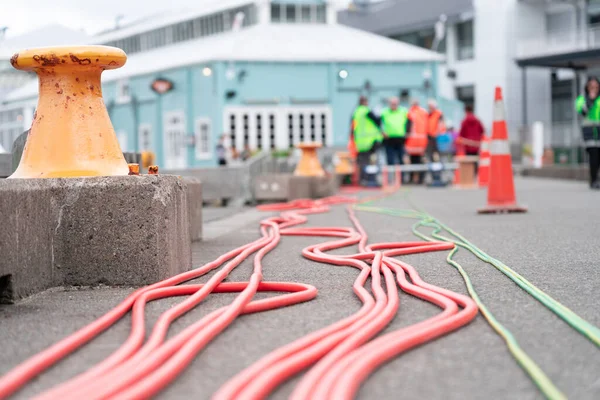 Wellington Nova Zelândia Julho 2021 Tubulação Polietileno Laranja Amarelo Verde — Fotografia de Stock