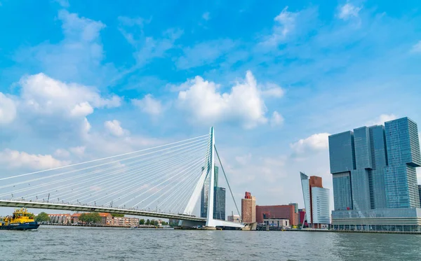 Rotterdam Nederland Augustus 2021 Prachtige Mordern Erasmusbrug Met Havensleepboot Modern — Stockfoto