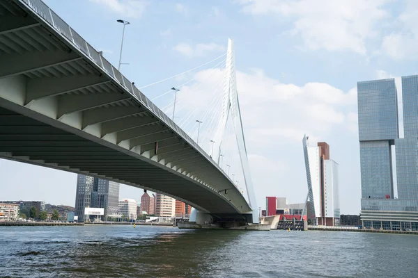 Zicht Van Onder Erasmusbrug Nieuwe Maas Naar Bedrijvenwijken Rotterdam Nederland — Stockfoto