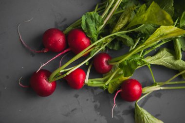 Gri arka planda taze turplar. Yüksek kalite fotoğraf